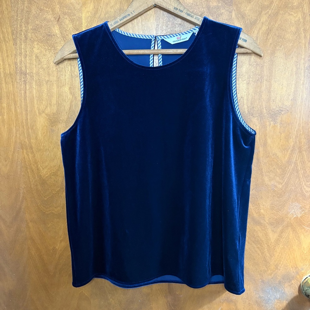 Vineyard Vines Navy Blue Velvet Sleeveless Shell Blouse Top NWT Formal Office
